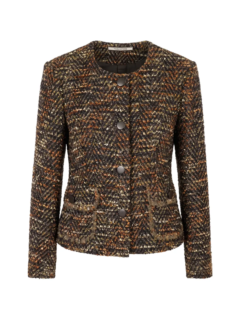 Tagliatore Kerry Bouclé-knit Chevron-pattern Jacket In Black