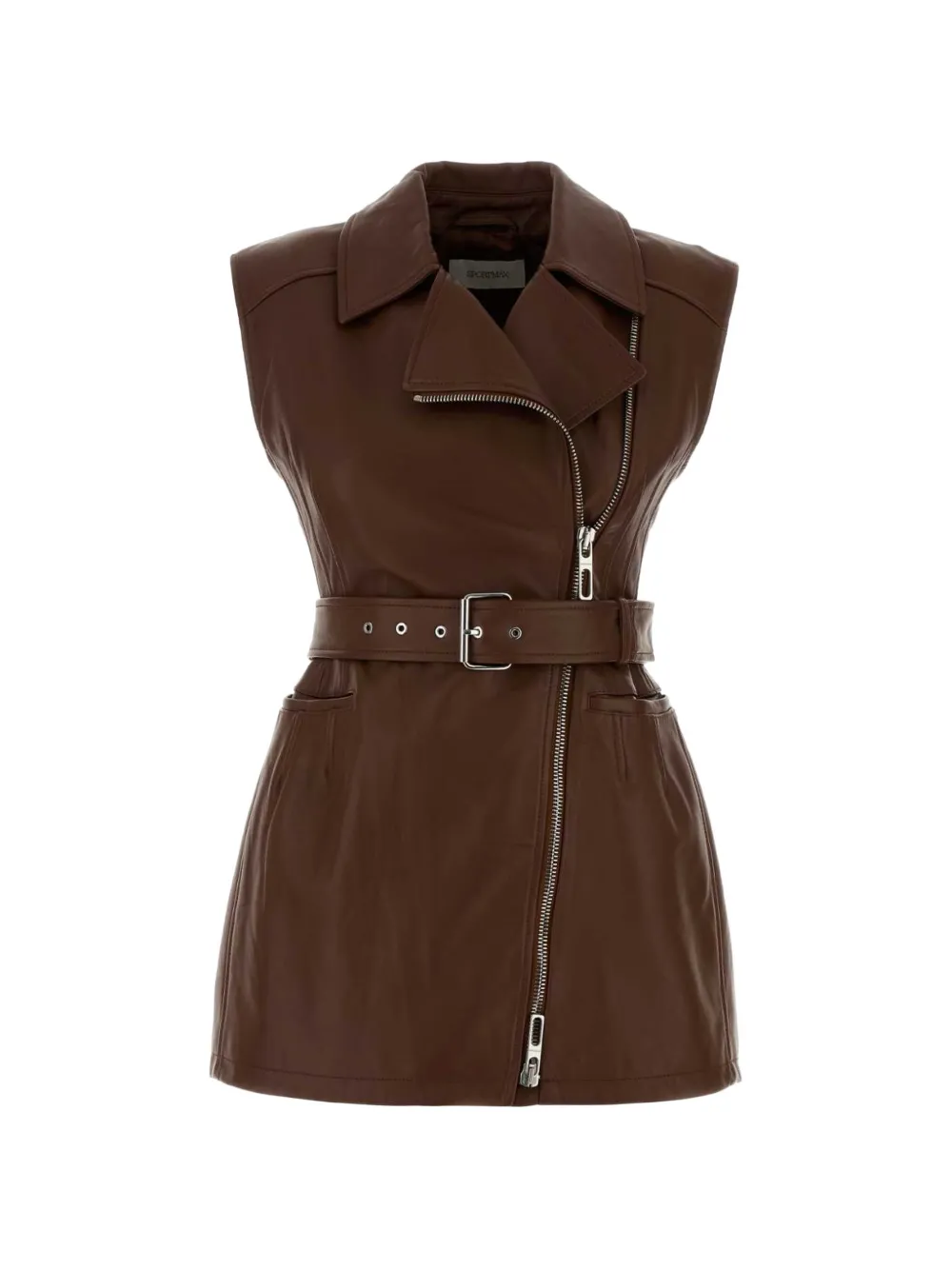 Sportmax Favella belted leather vest - Braun