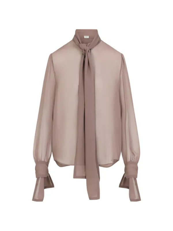 Saint Laurent Lavallière Blouse in Silk Crepe Muslin in Pink