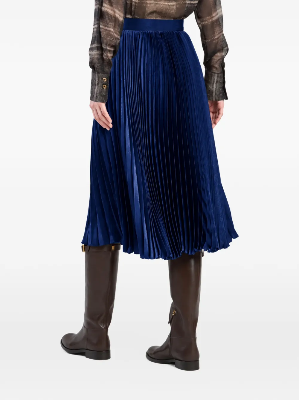 Eleventy pleated satin-finish midi skirt Blauw