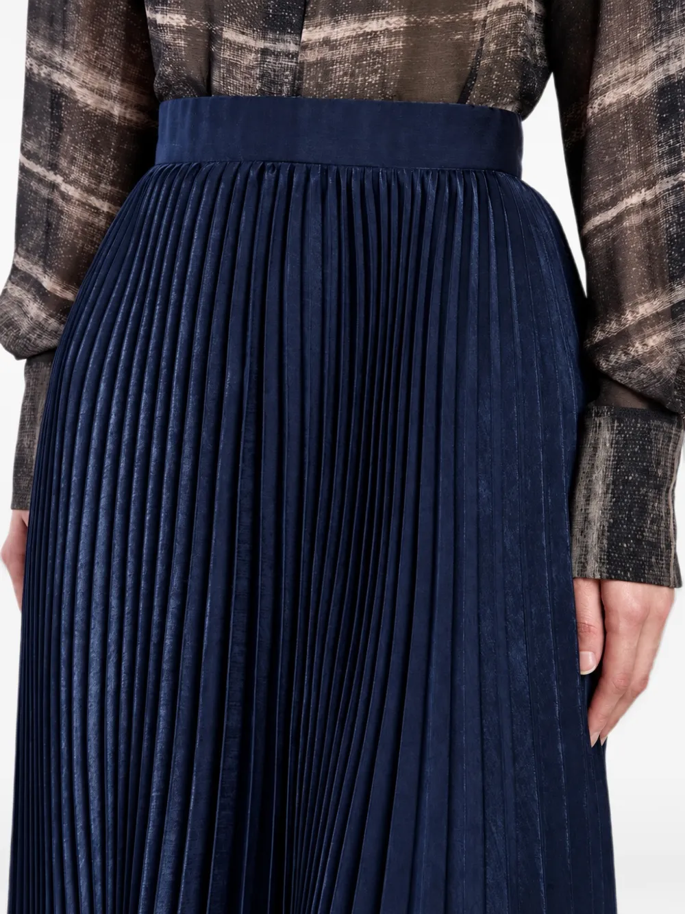 Eleventy pleated satin-finish midi skirt Blauw