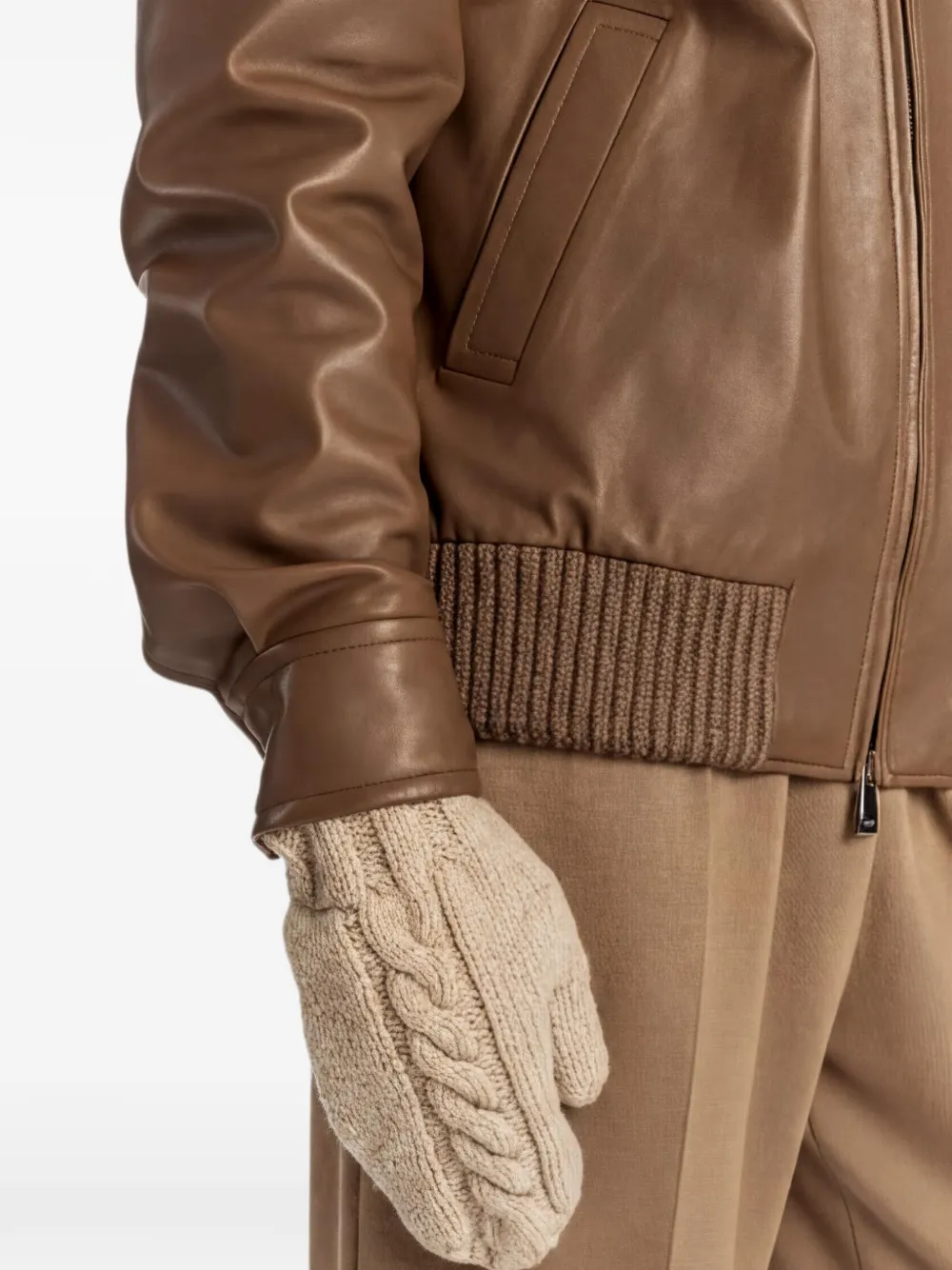 Malo Kabelgebreide handschoenen Beige