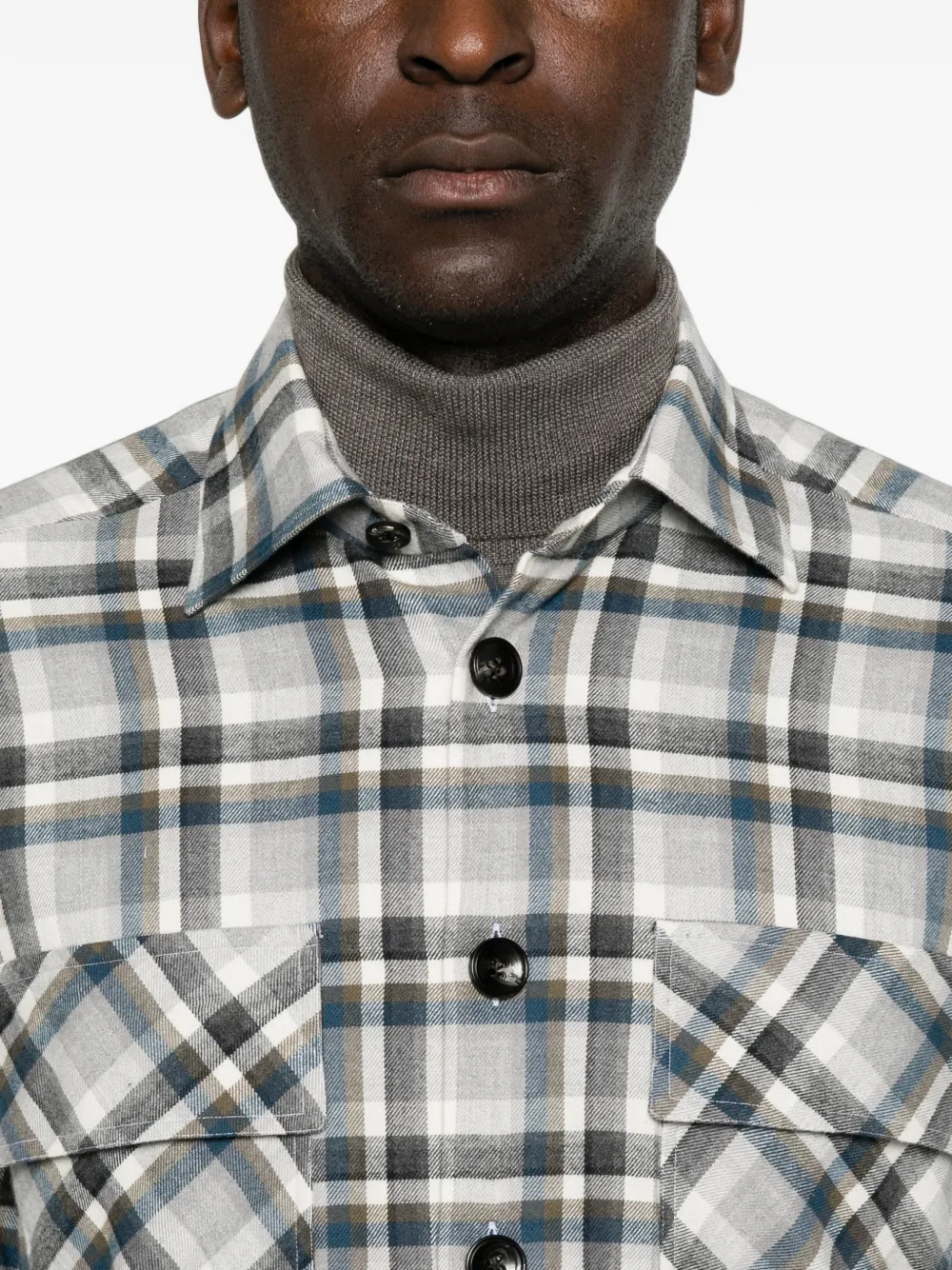 Kiton Geruit overhemd Wit
