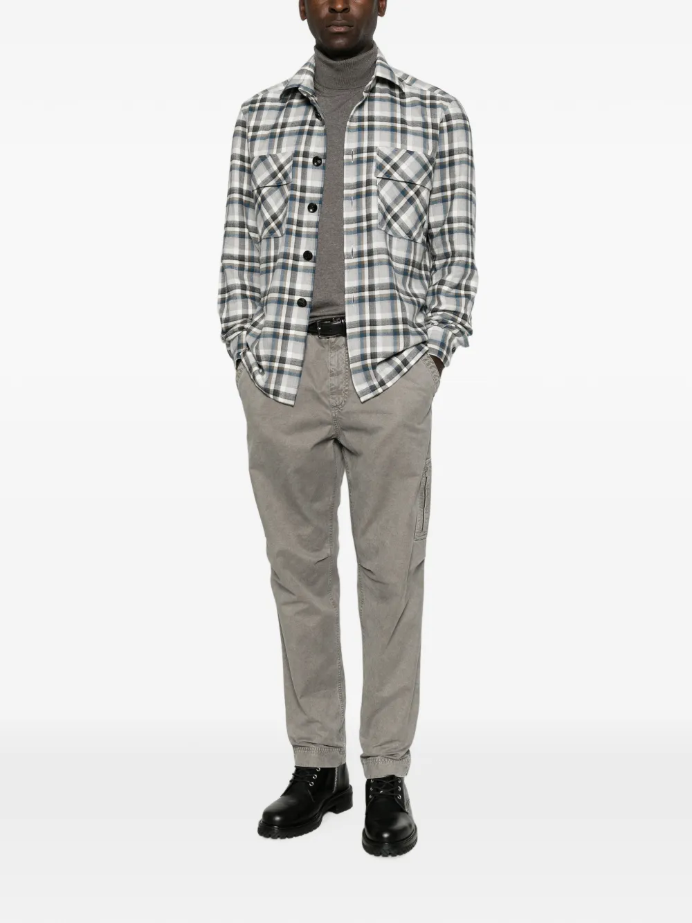Kiton Geruit overhemd Wit