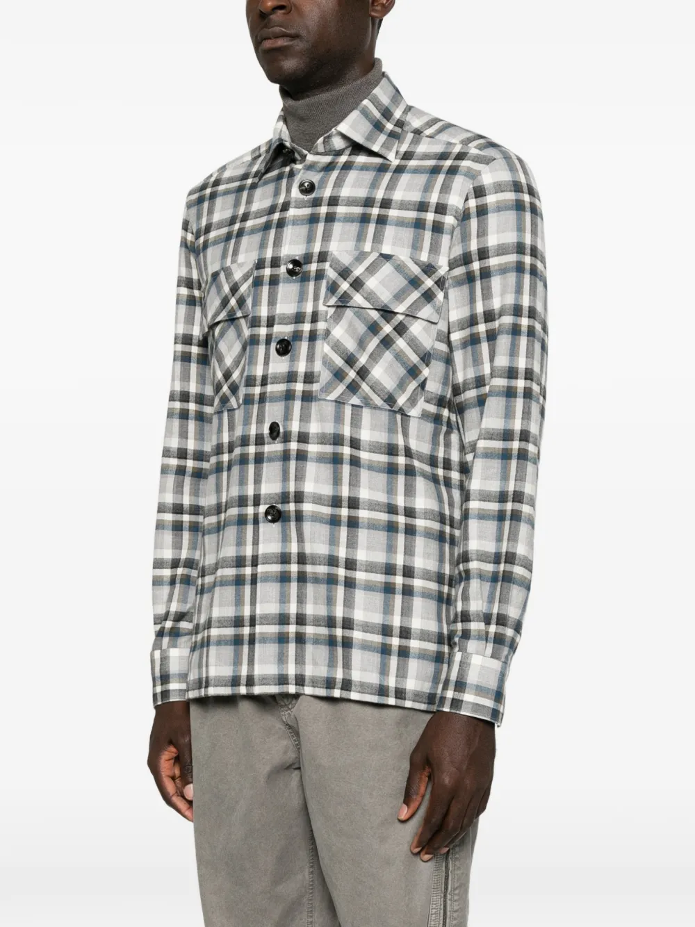 Kiton Geruit overhemd Wit