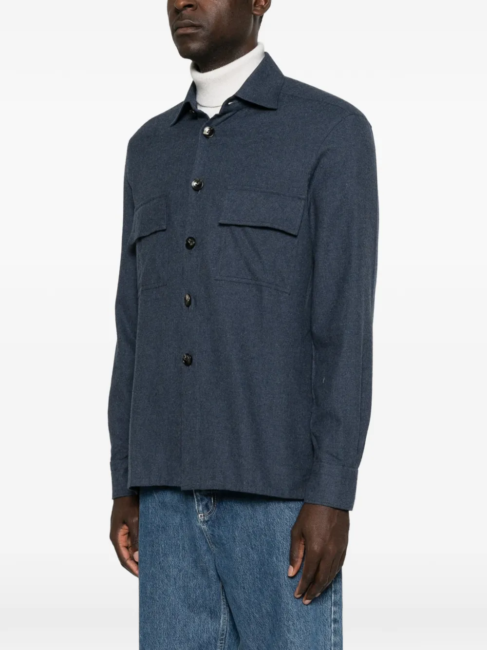 Kiton Button-down overhemd met klepzak Blauw