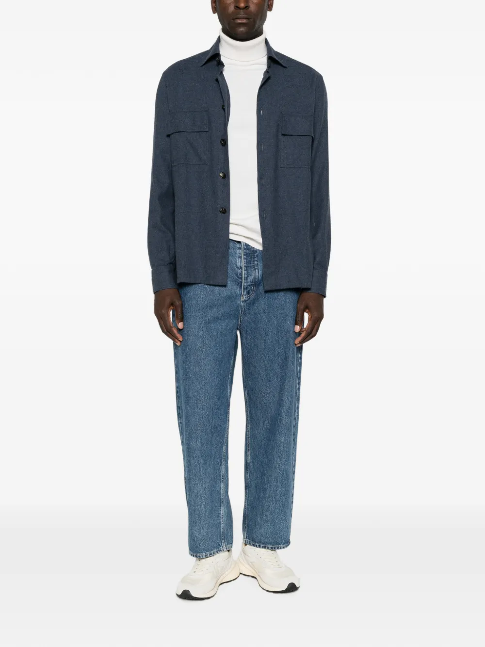Kiton Button-down overhemd met klepzak Blauw