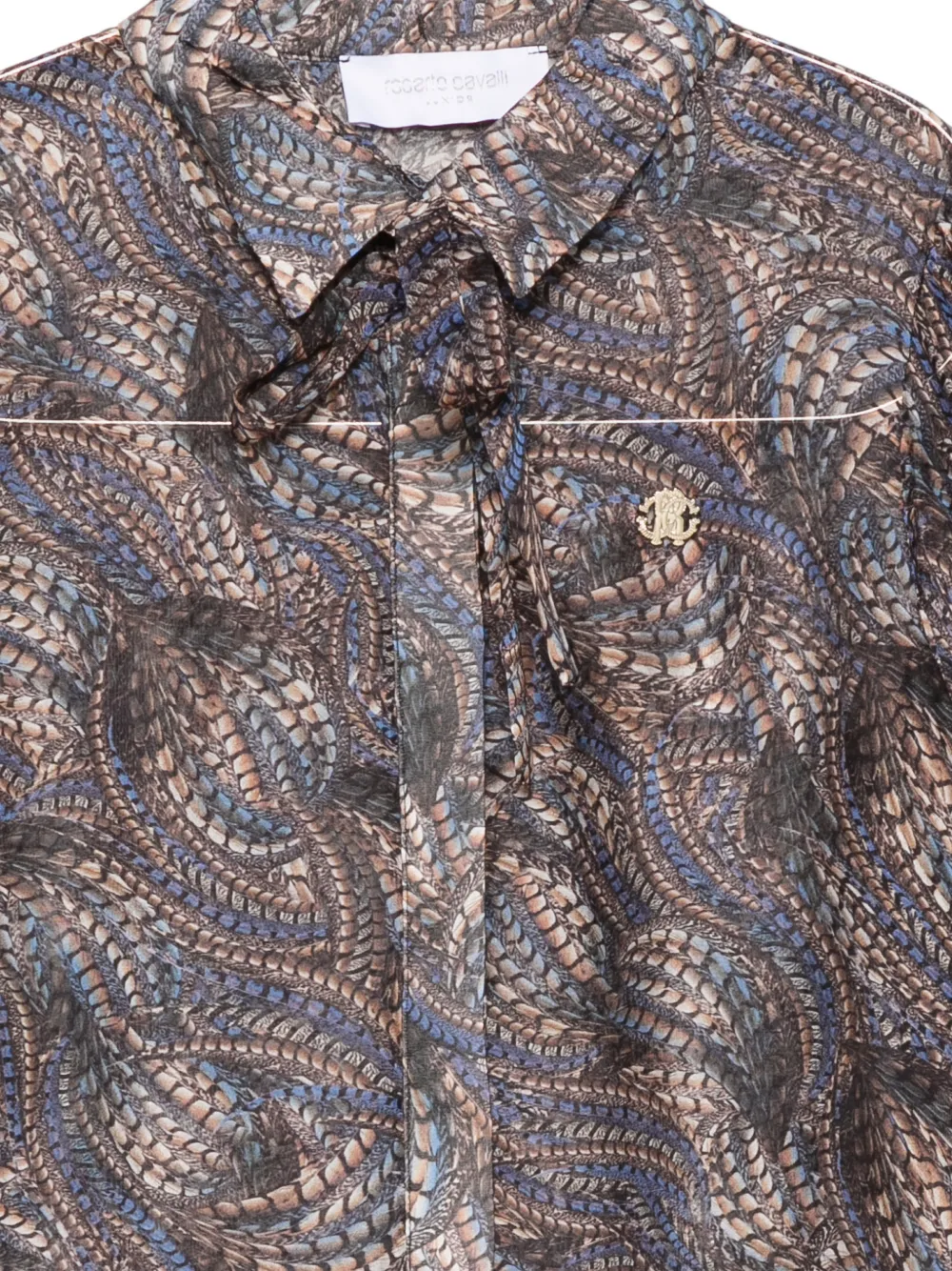 Roberto Cavalli Junior Shirt met veren-print en strik Bruin