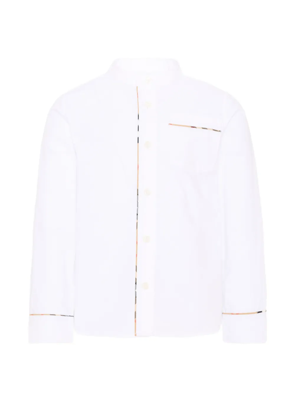 Burberry Kids check-trim band-collar shirt - Bianco