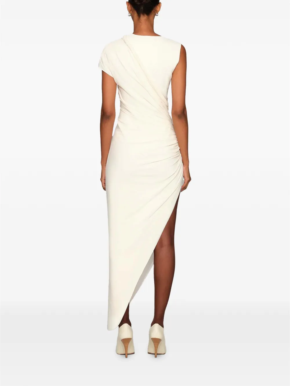 Et Ochs Georgia Ruched Asymmetric-hem Midi Dress in White, view 4