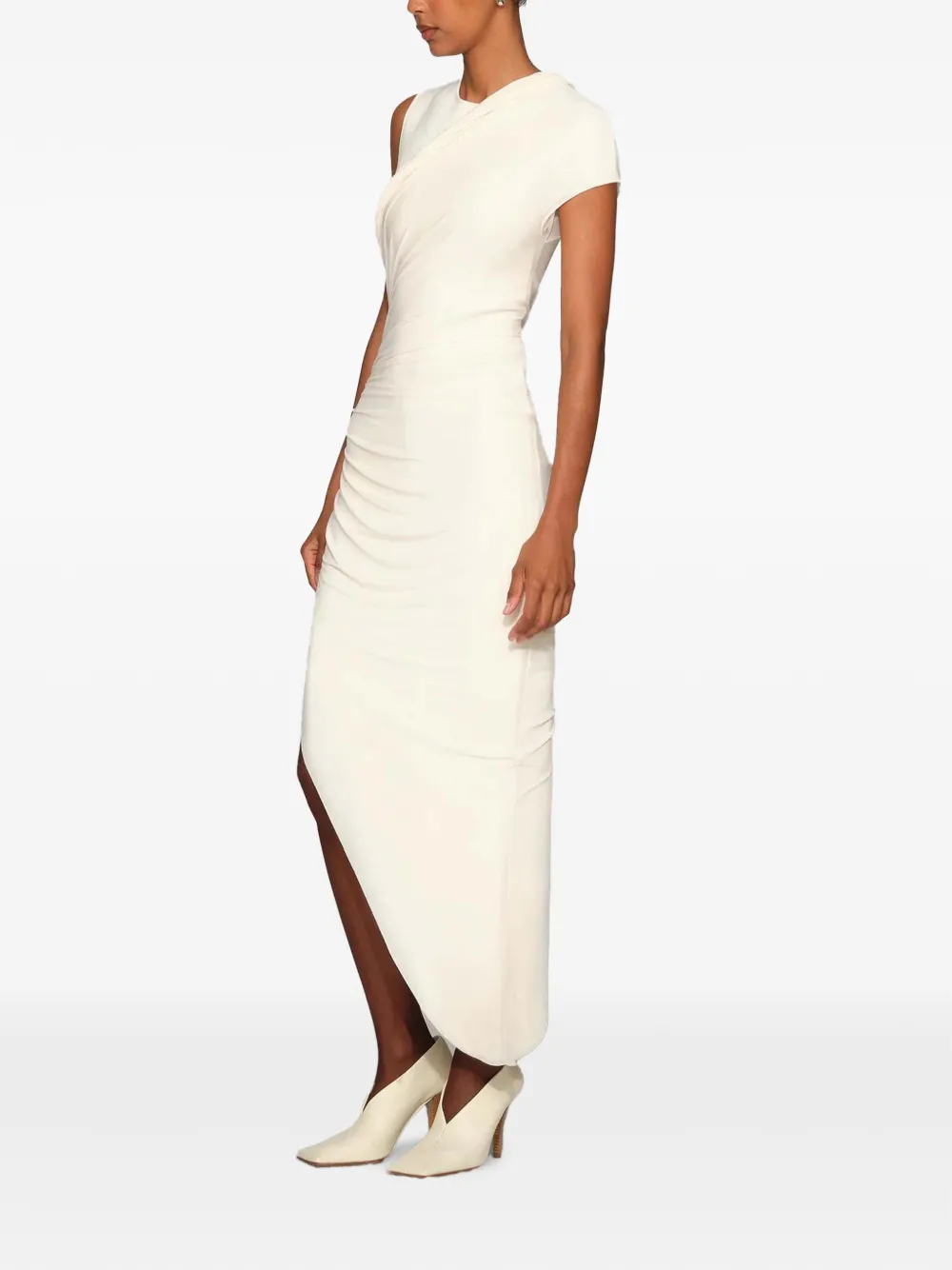 Et Ochs Georgia Ruched Asymmetric-hem Midi Dress in White, view 2