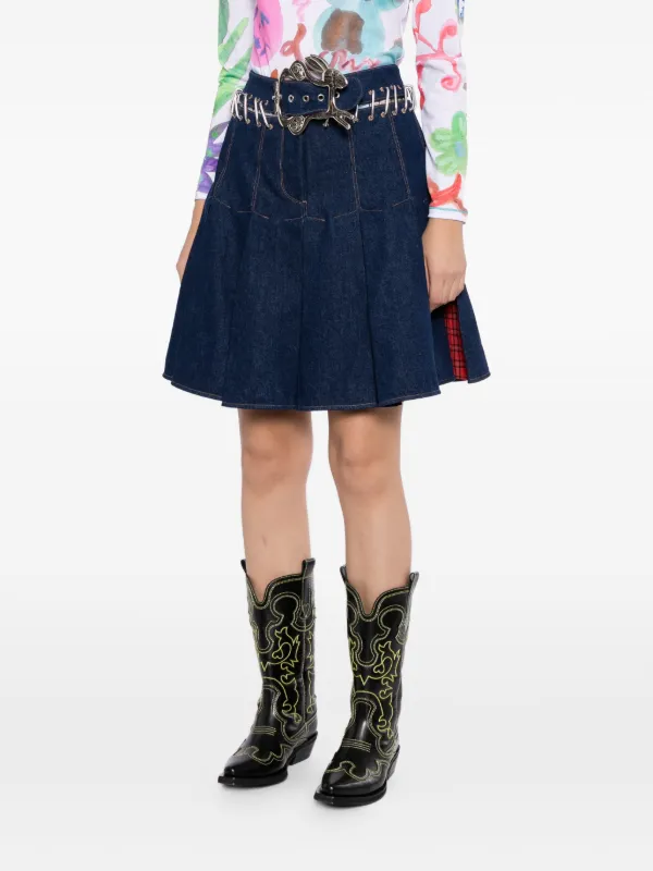 Chopova Lowena plaid-panel carabiner-embellished Skirt | Blue