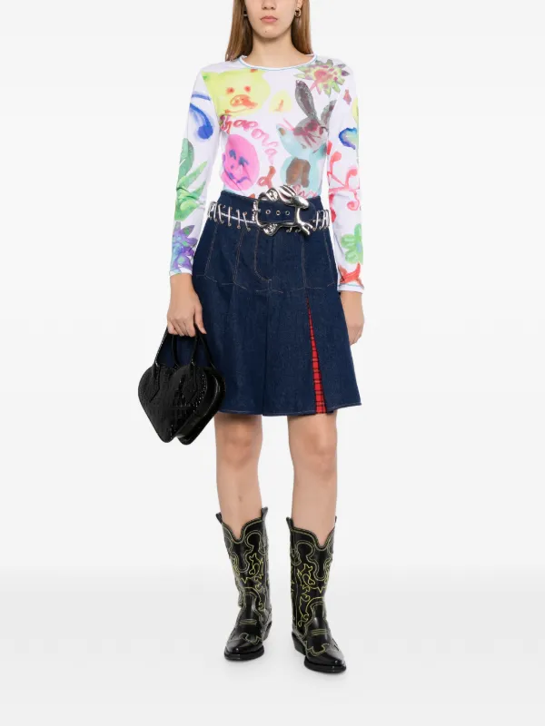Chopova Lowena plaid-panel carabiner-embellished Skirt | Blue