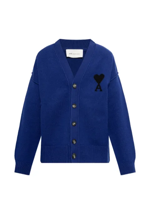 AMI Paris natural wool cardigan with Ami de Coeur