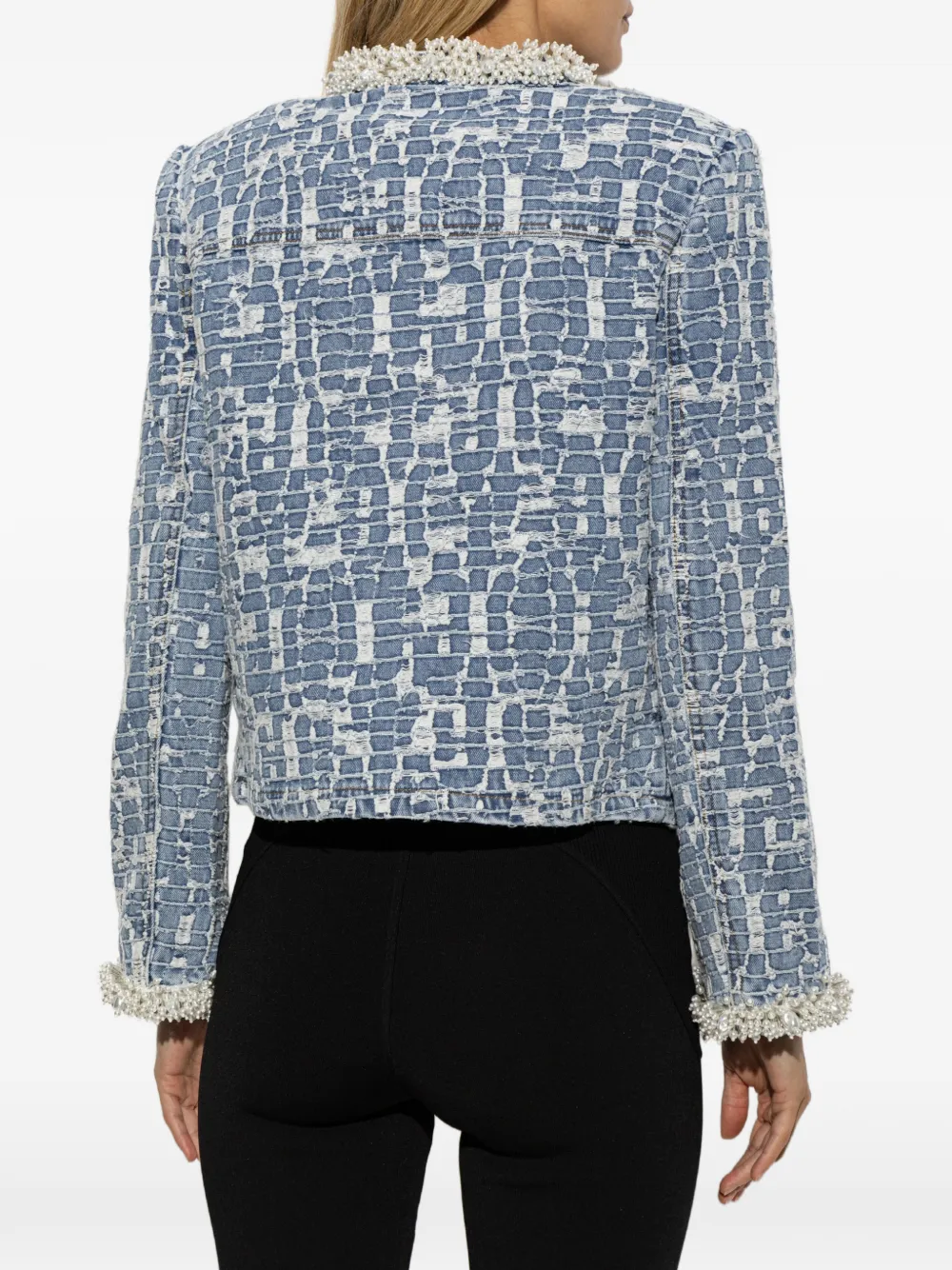 Self-Portrait Blue Textured Denim Jacket, view 4