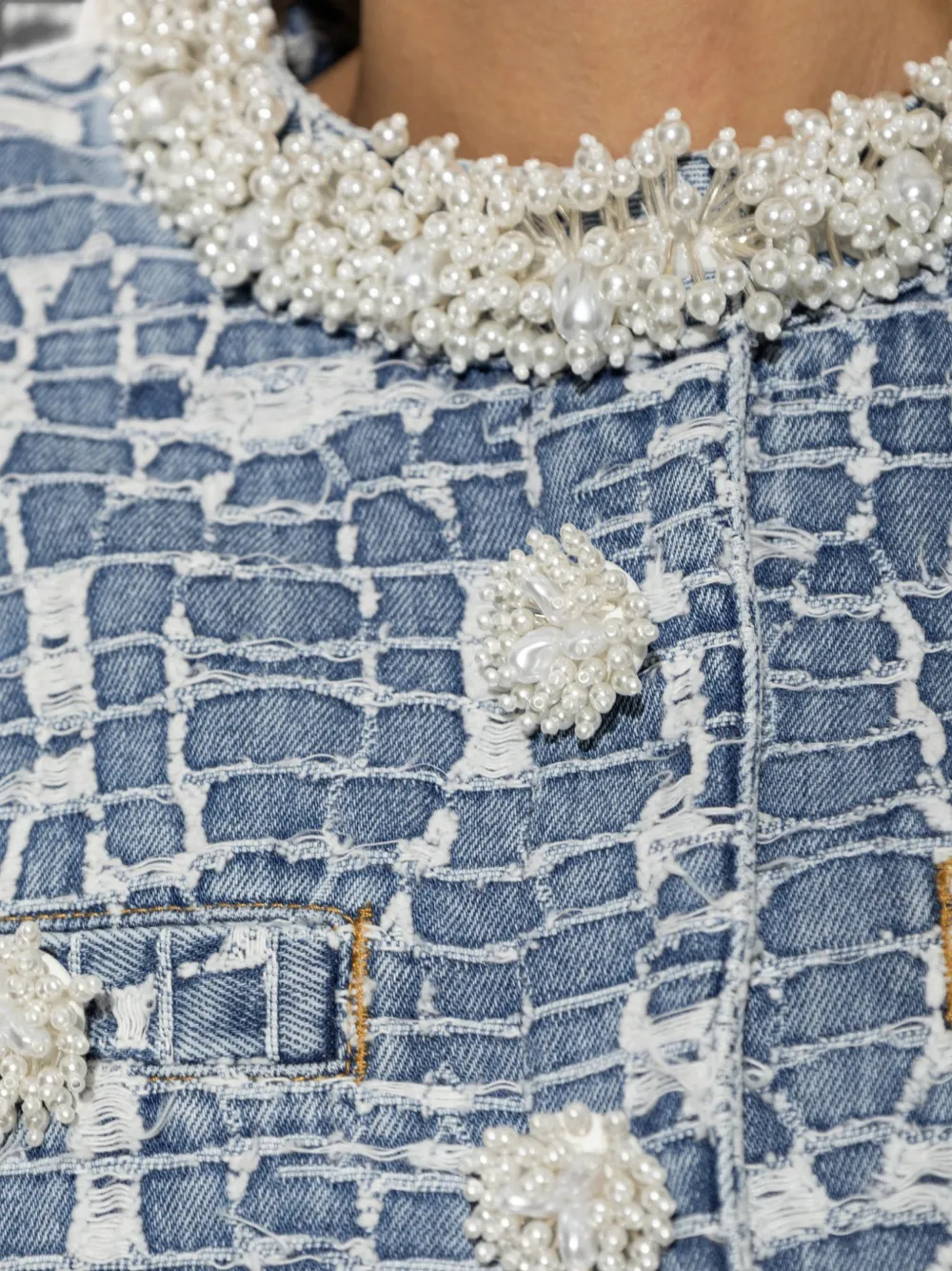 Self-Portrait Blue Textured Denim Jacket, view 5