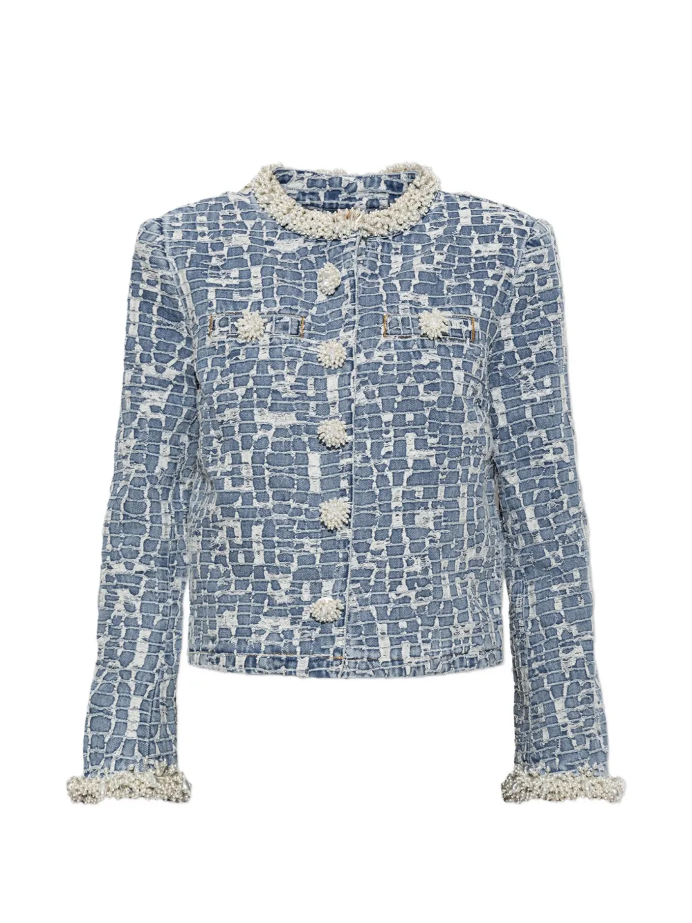 Self-Portrait blue textured denim jacket - Blau