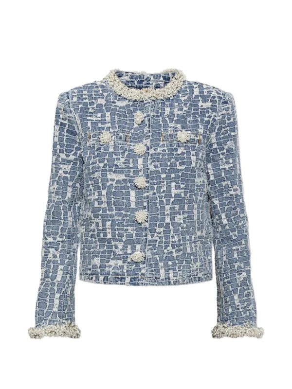 Self-Portrait Blue Textured Denim Jacket