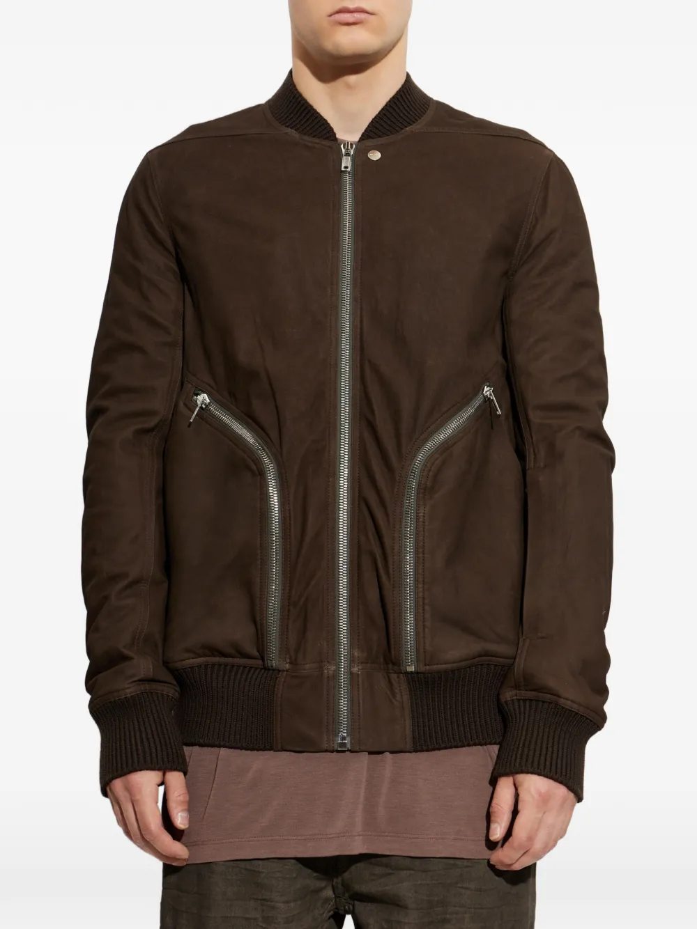 Rick Owens Leren jack met rits Bruin