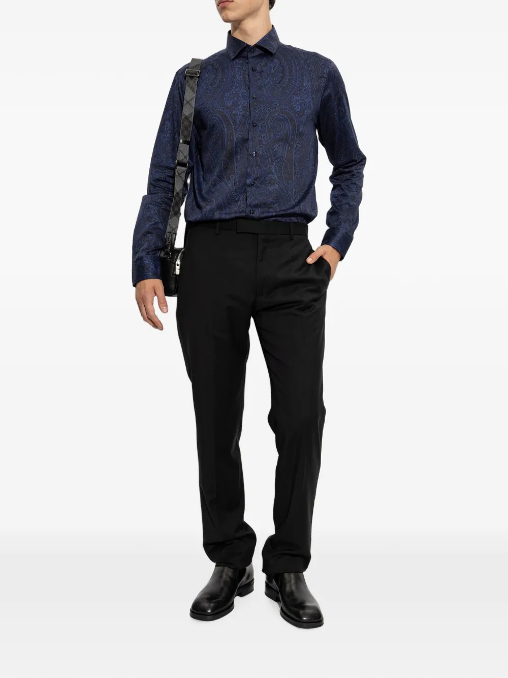 ETRO Katoenen satijnen overhemd met Arnica-patroon Blauw
