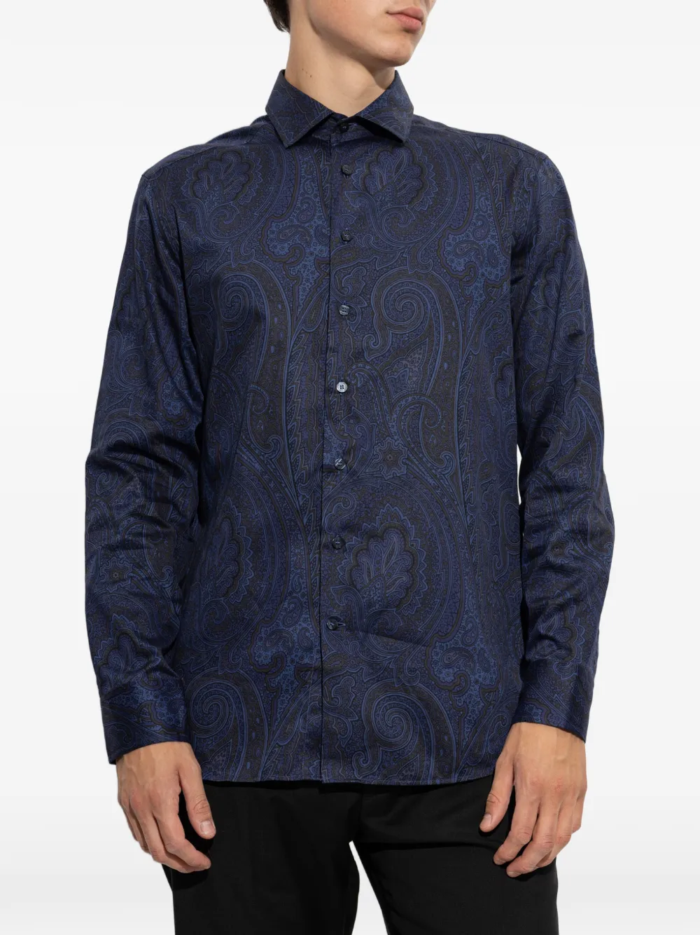ETRO Katoenen satijnen overhemd met Arnica-patroon Blauw