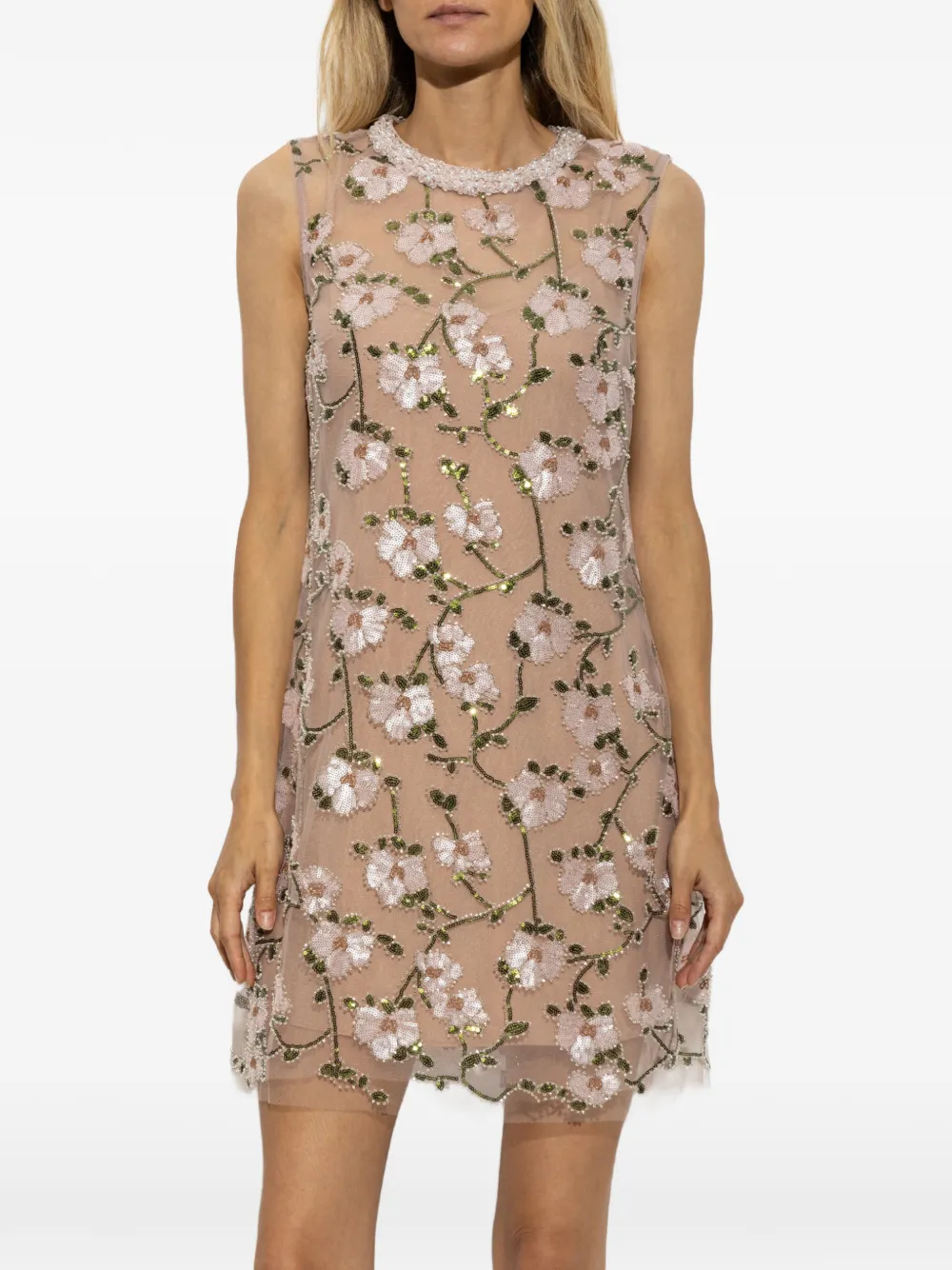Self-Portrait Mini-jurk verfraaid met pailletten Beige
