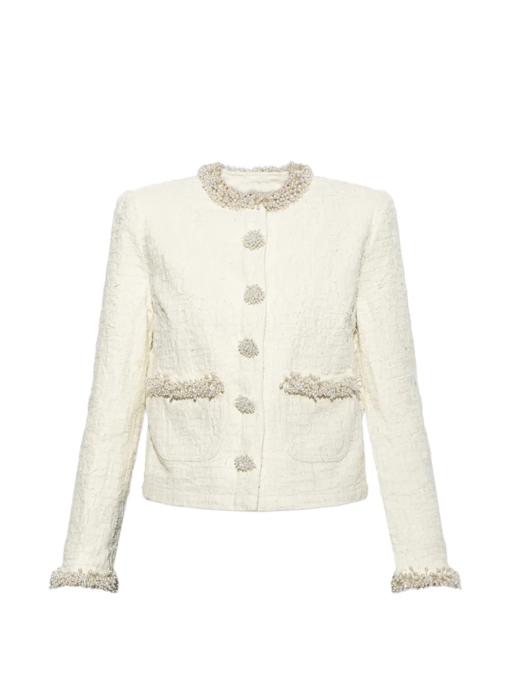 Self-Portrait cream textured denim jacket - Nude