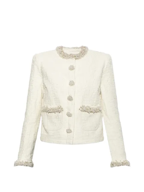 Self-Portrait cream textured denim jacket