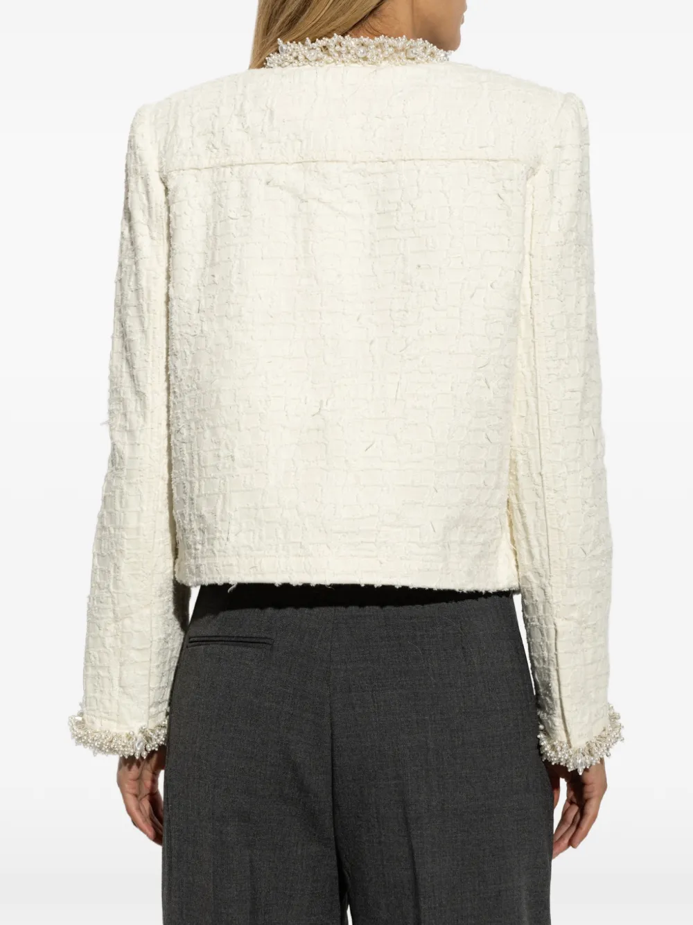 Self-Portrait Denim jack met textuur Beige