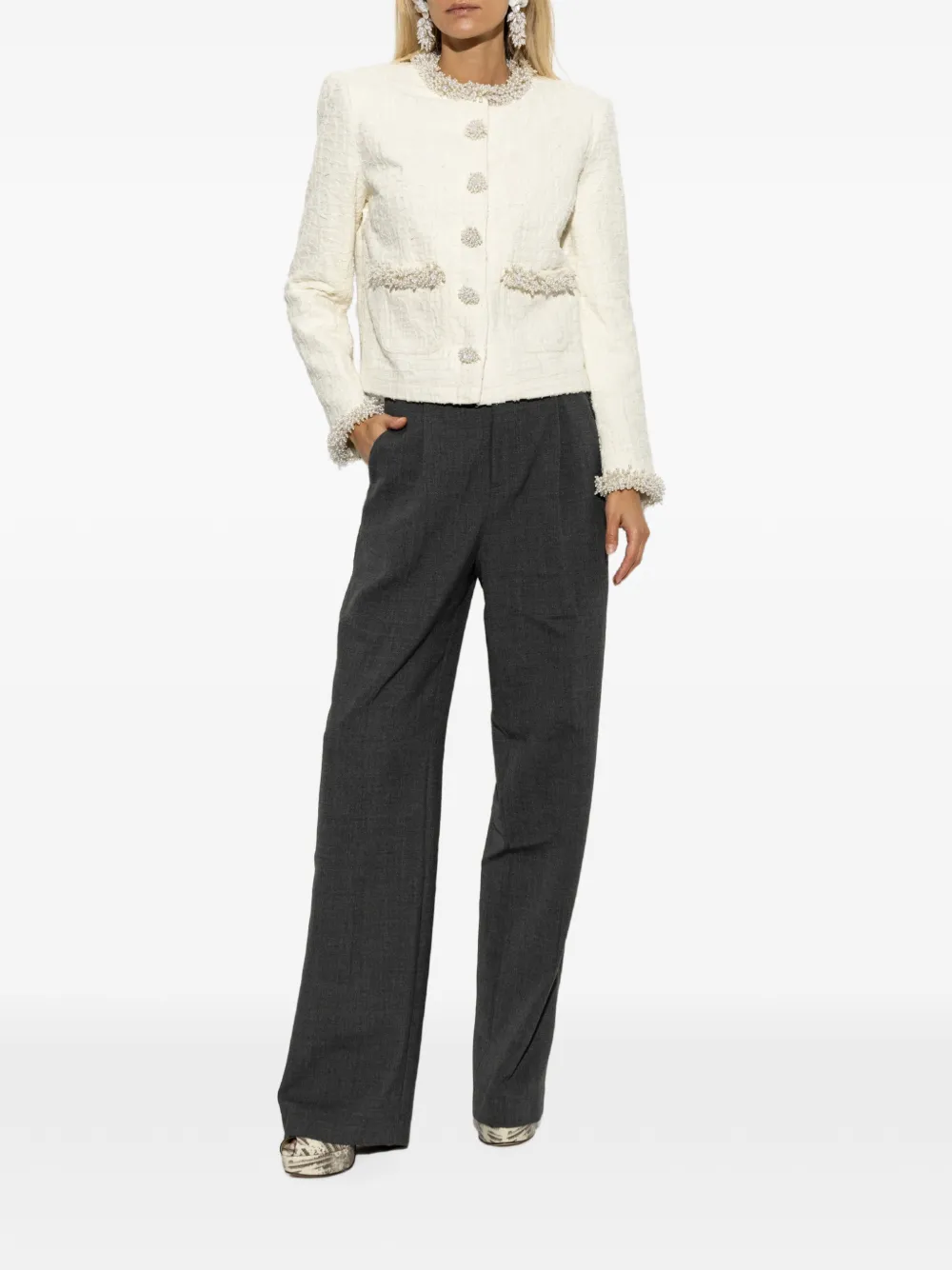 Self-Portrait Denim jack met textuur Beige