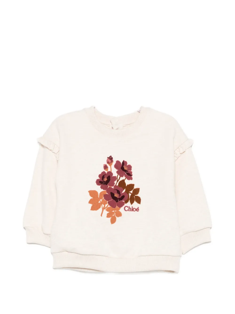 Chloé Kids ruffled floral-print sweater - Nude