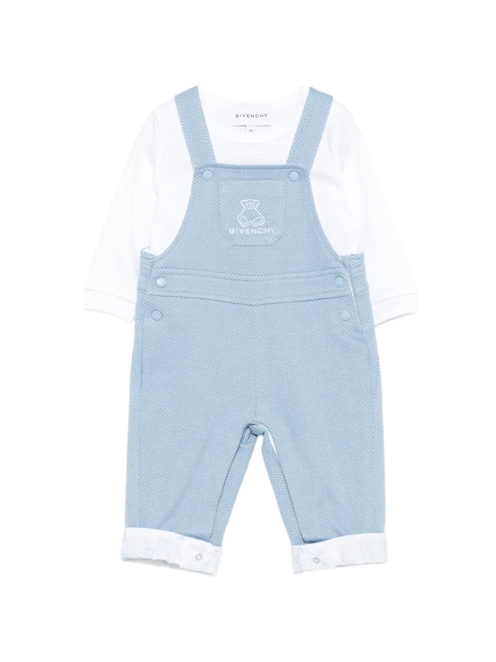 Givenchy Kids ensemble salopette-t-shirt à motif de chevrons - Bleu Givenchy Kids ensemble salopette-t-shirt à motif de chevrons - Bleu