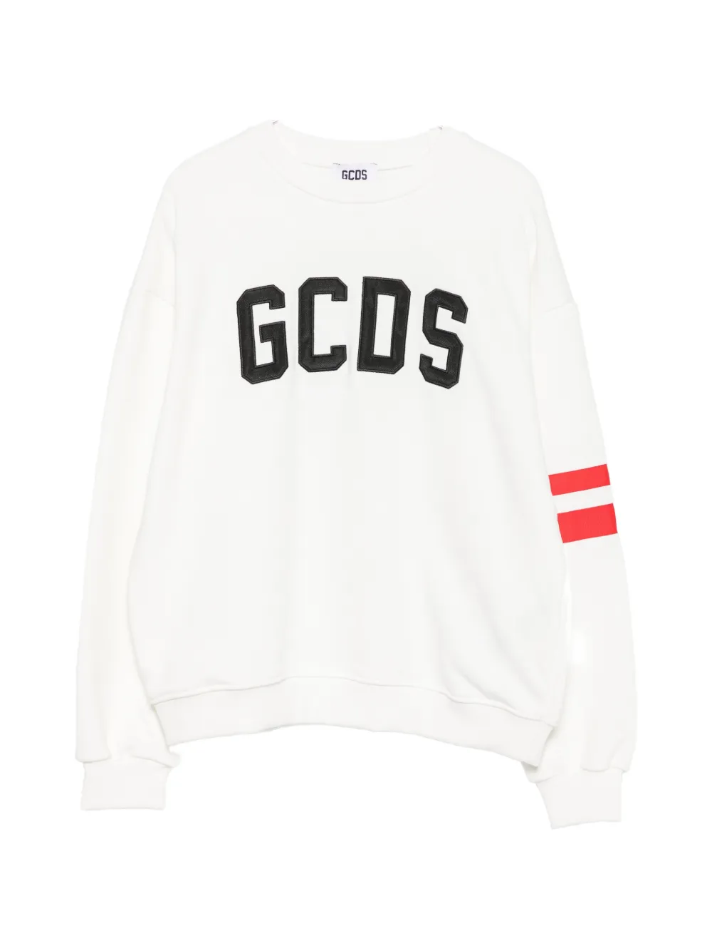 Gcds Kids logo-appliqué striped-sleeve sweatshirt - Bianco