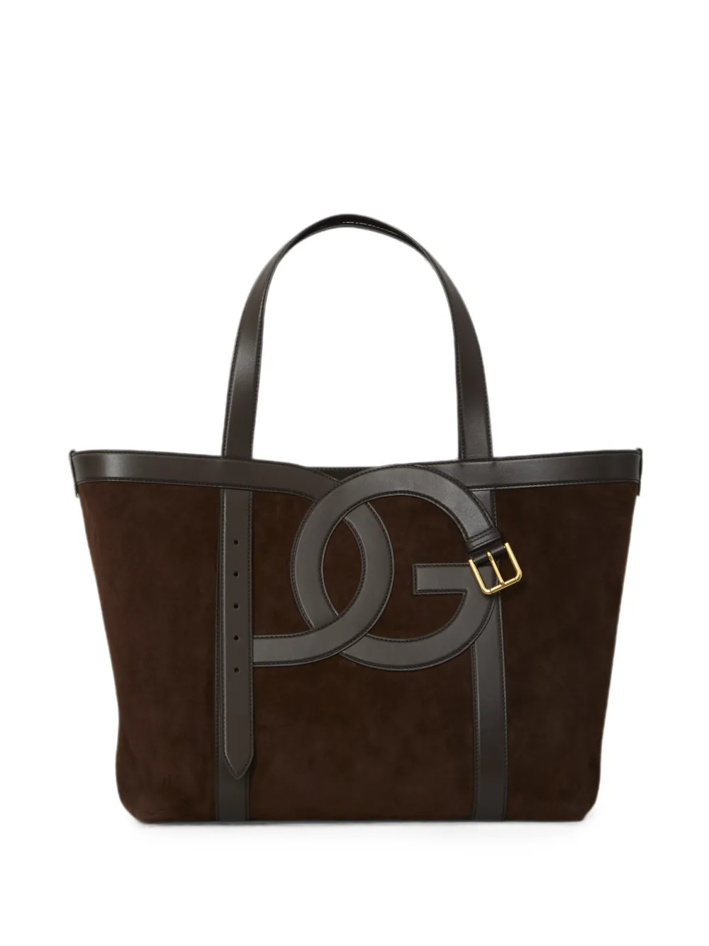 Dolce & Gabbana Borsa tote in pelle scamosciata con fibbia DG - Marrone