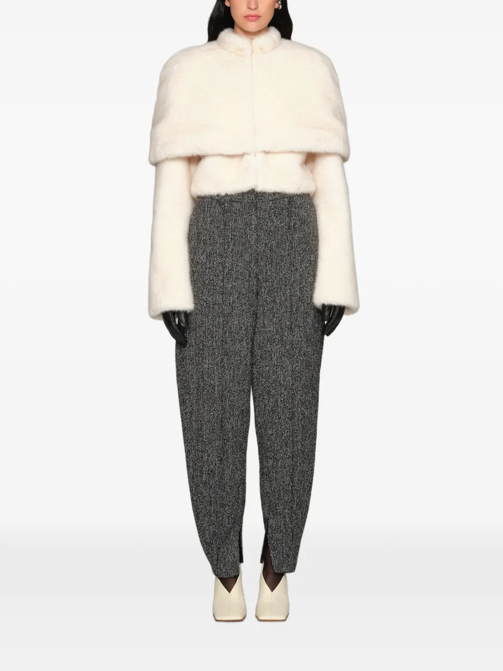 Et Ochs Vlad Cape-overlay Faux-fur Jacket in Neutrals, view 2