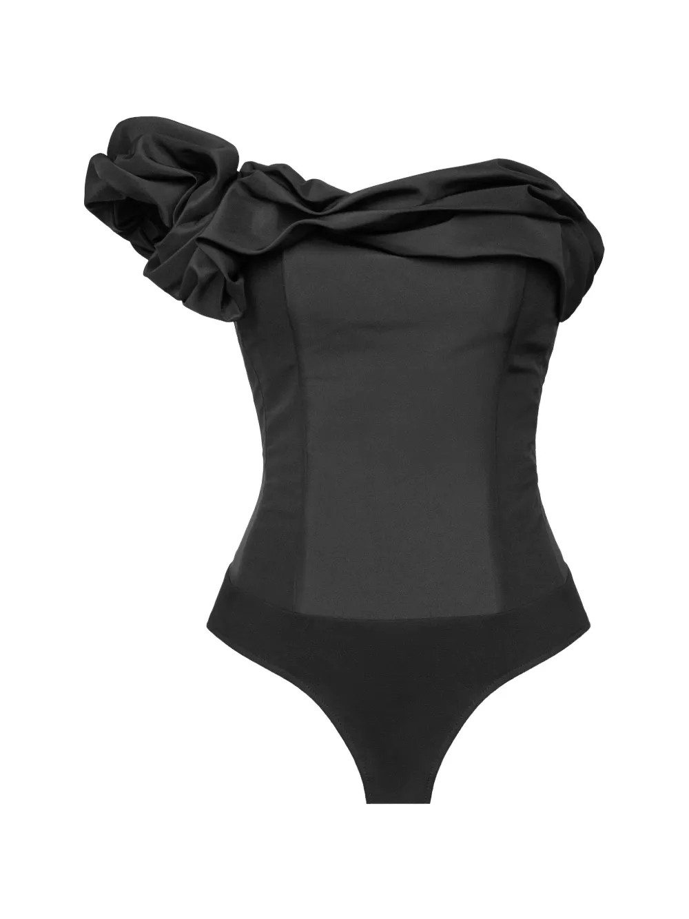 POST MERIDIEM one-shoulder ruffled bodysuit - Nero