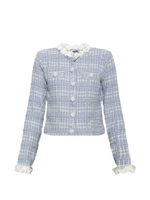 Self-Portrait blue check knit beaded jacket