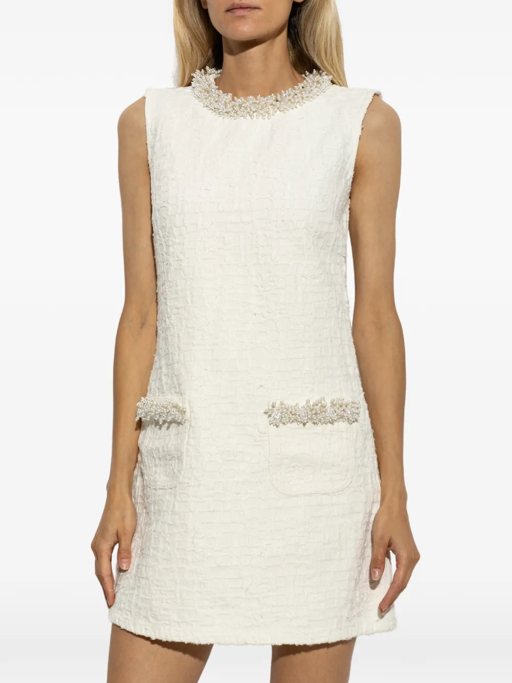 Self-Portrait Denim mini-jurk met textuur Beige