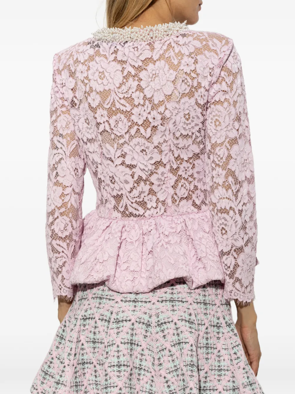 Self-Portrait Peplum top met roze kant