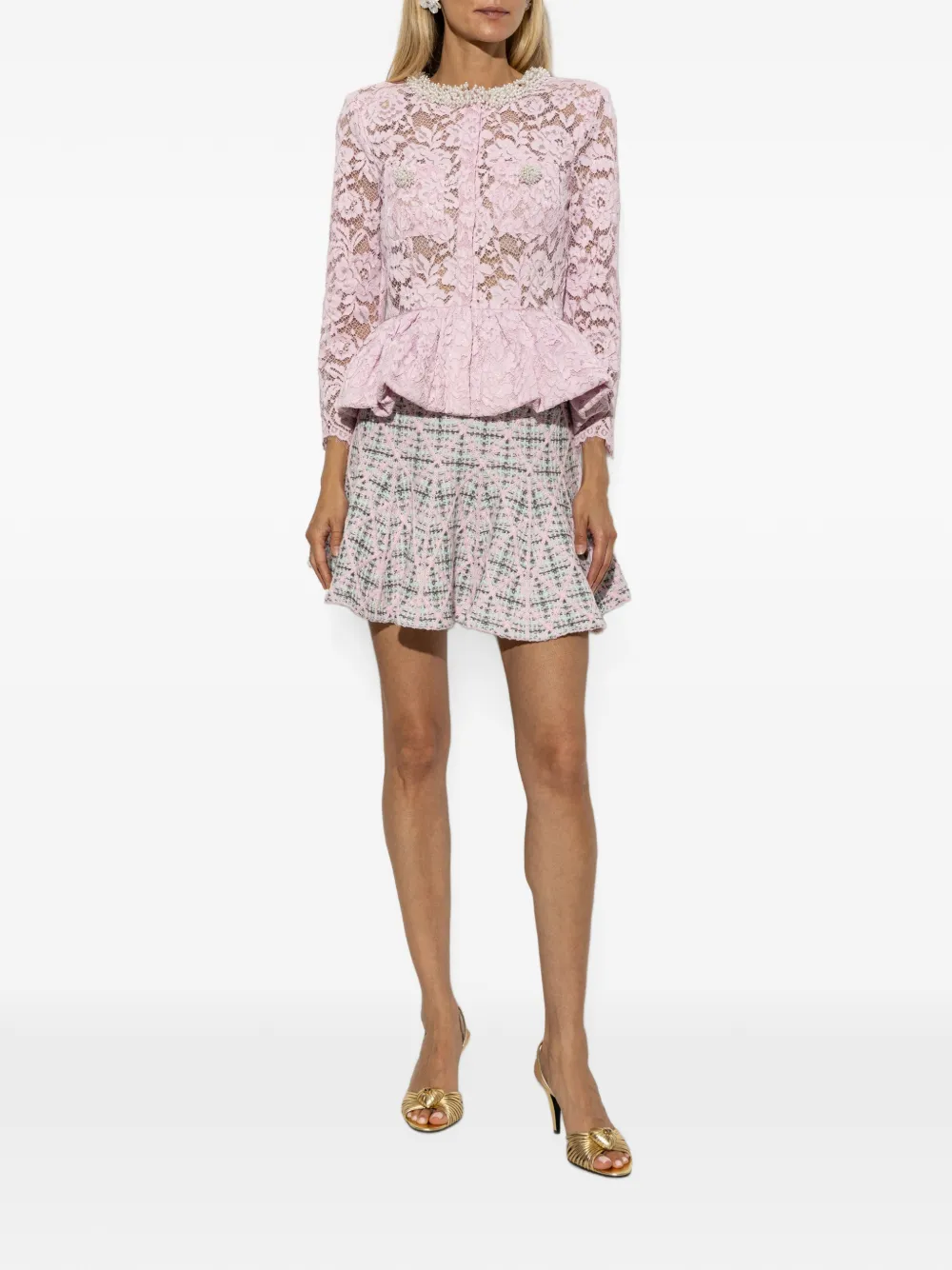 Self-Portrait Peplum top met roze kant