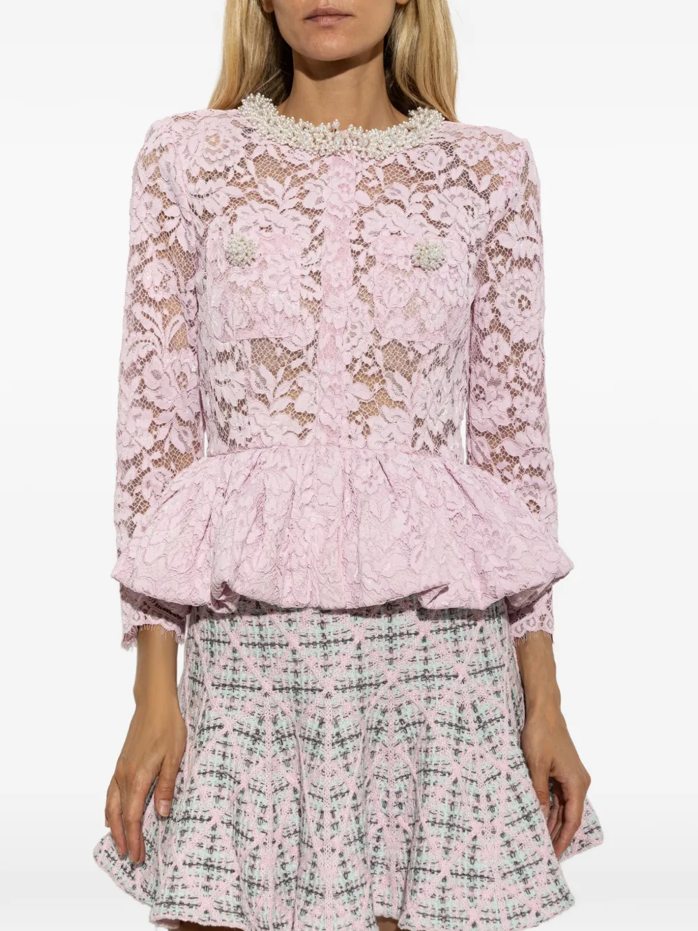 Self-Portrait Peplum top met roze kant