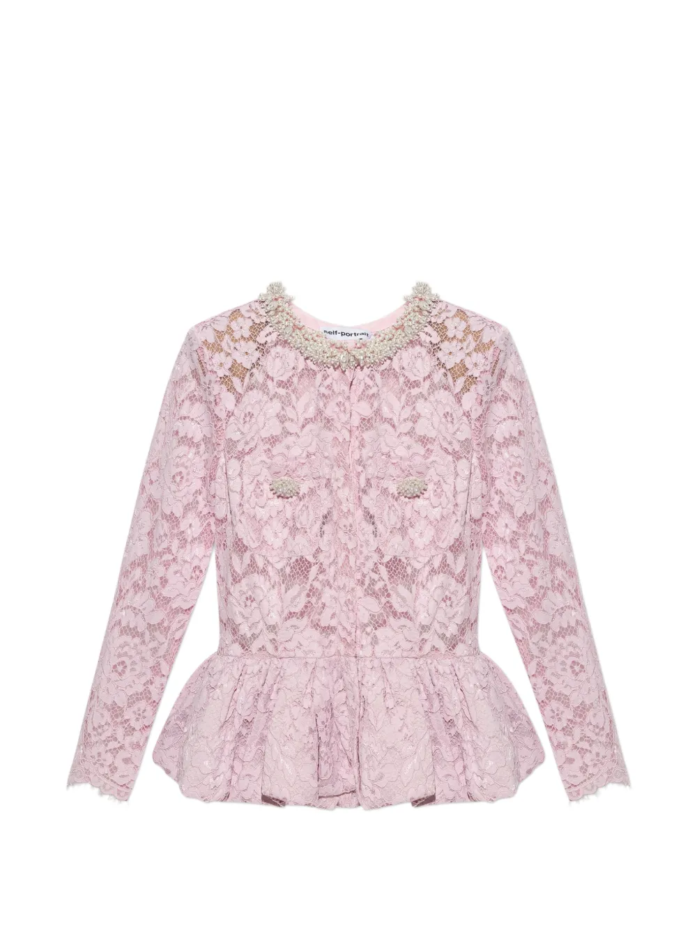 Self-Portrait pink lace peplum top - Rosa