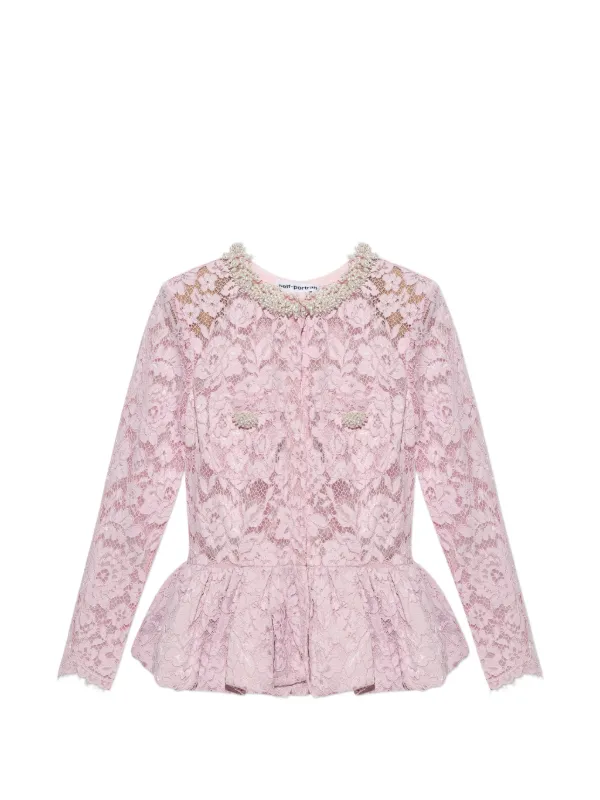 Self-Portrait Pink Lace Peplum Top