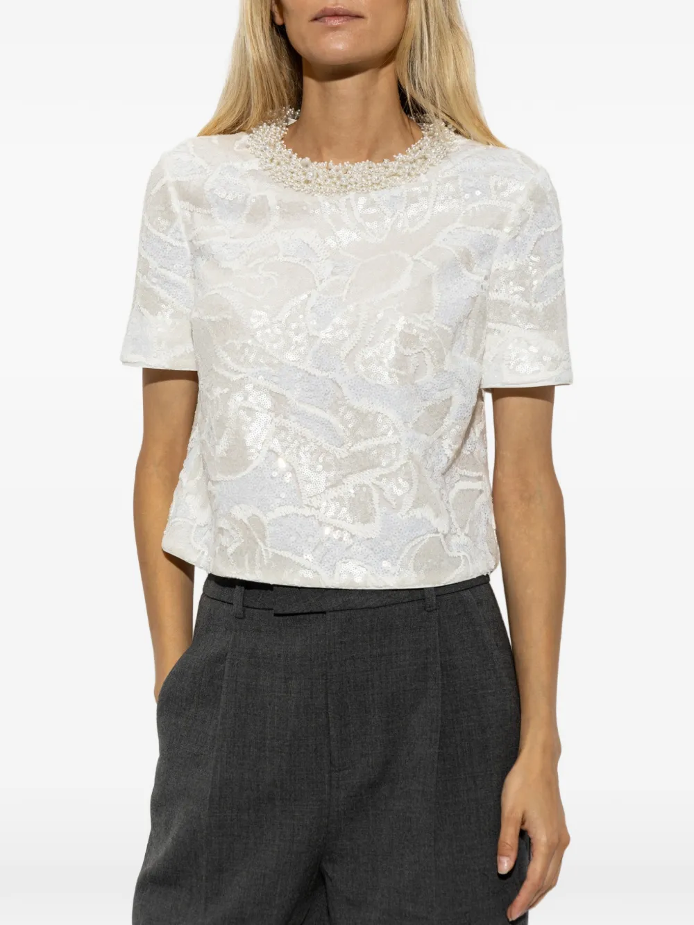 Self-Portrait Top met pailletten en kant Wit