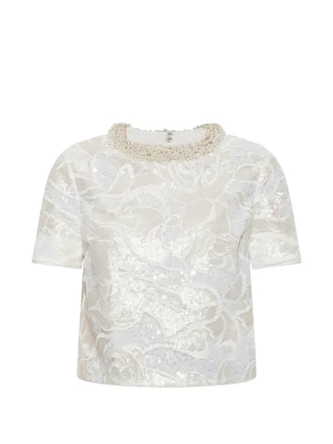 Self-Portrait white sequin lace top