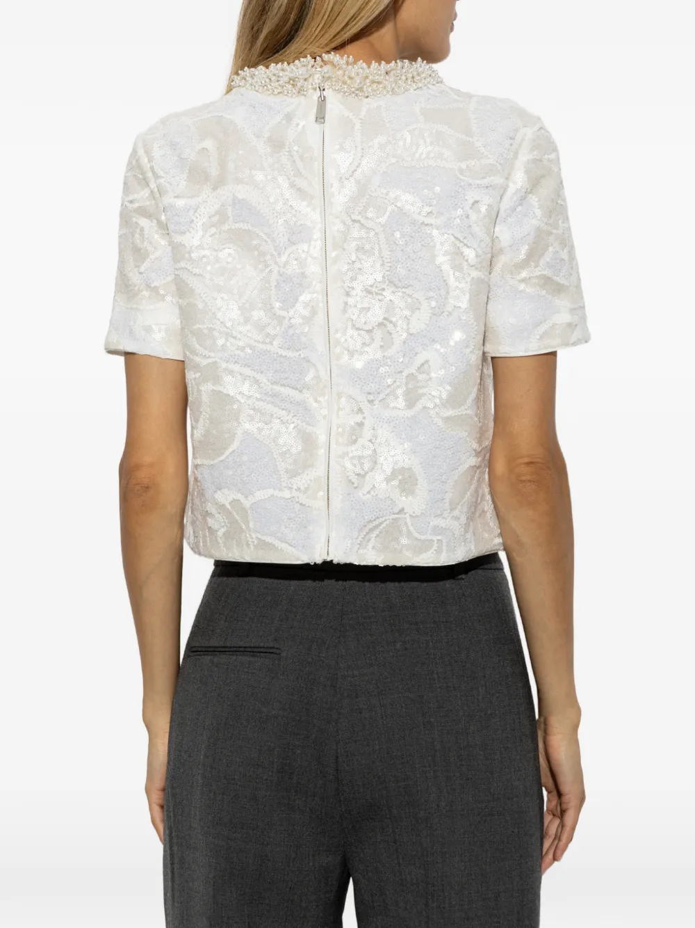 Self-Portrait Top met pailletten en kant Wit
