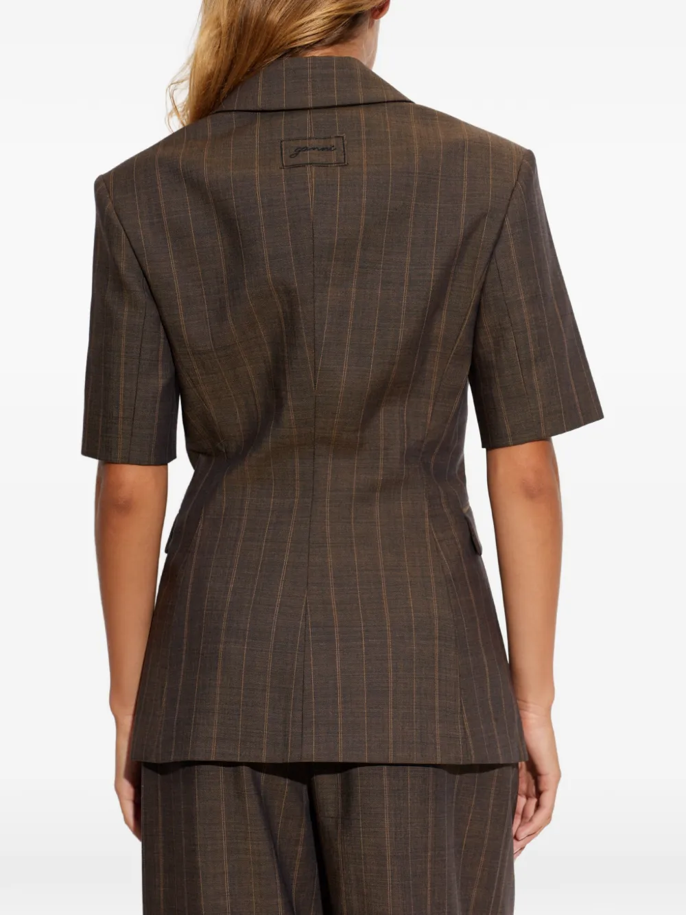GANNI Blazer met krijtstreep en korte mouwen Bruin