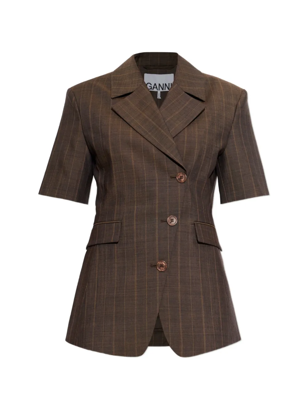 GANNI pinstripe short-sleeve blazer - Braun