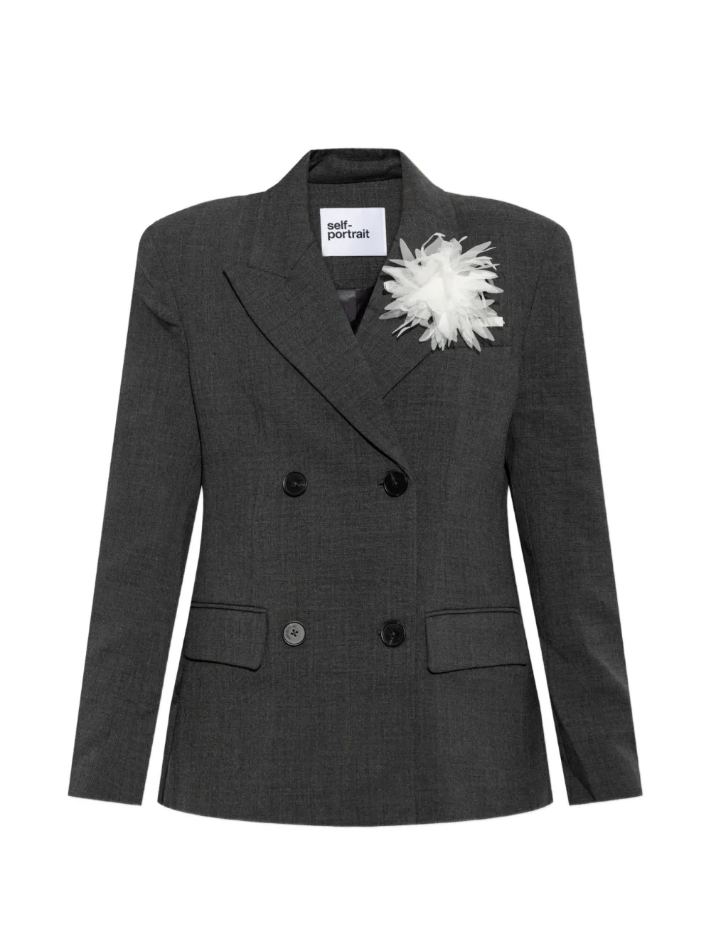 Self-Portrait grey double-breasted flower blazer - Grau