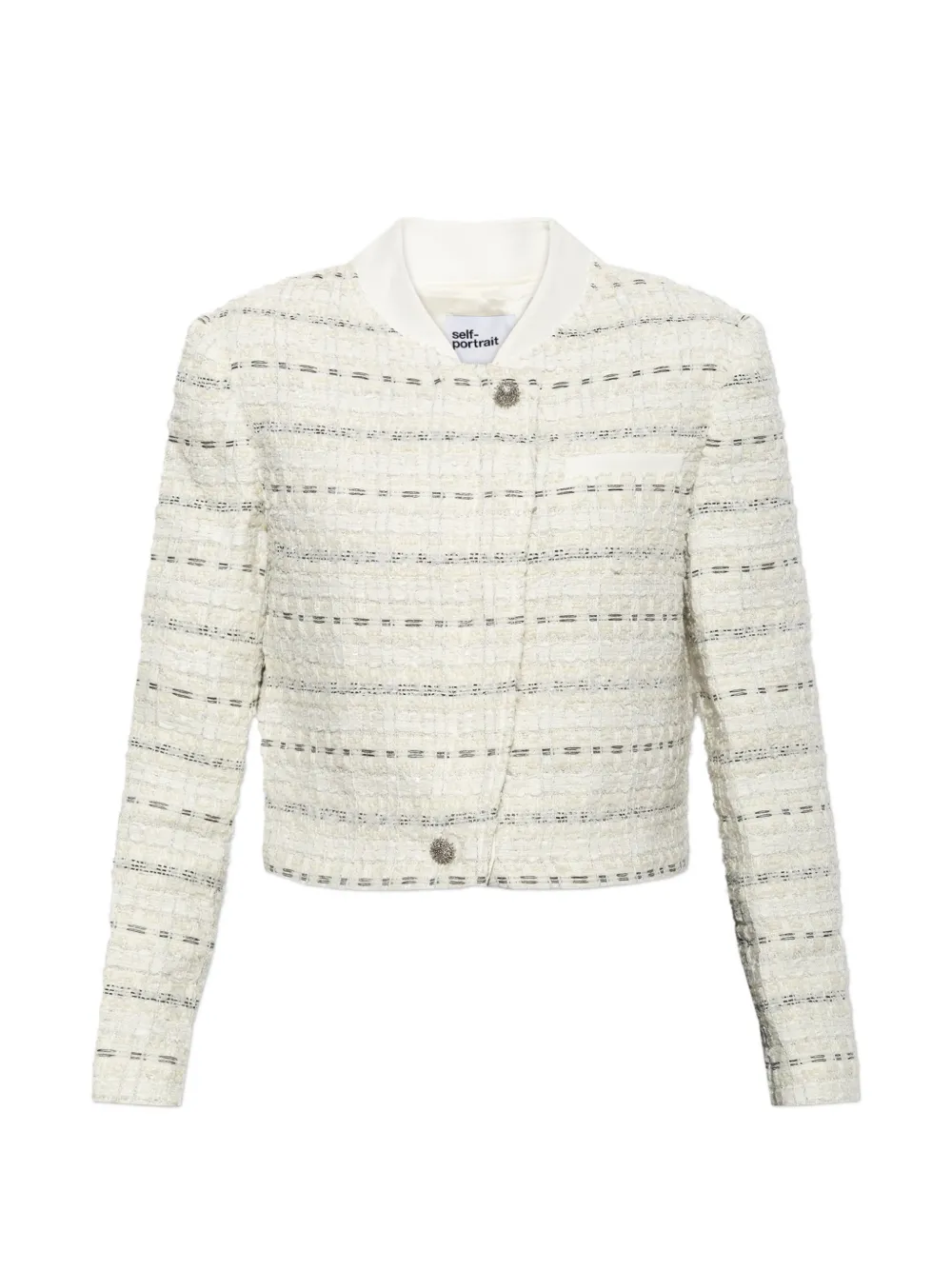 Self-Portrait white boucle boxy jacket - Weiß